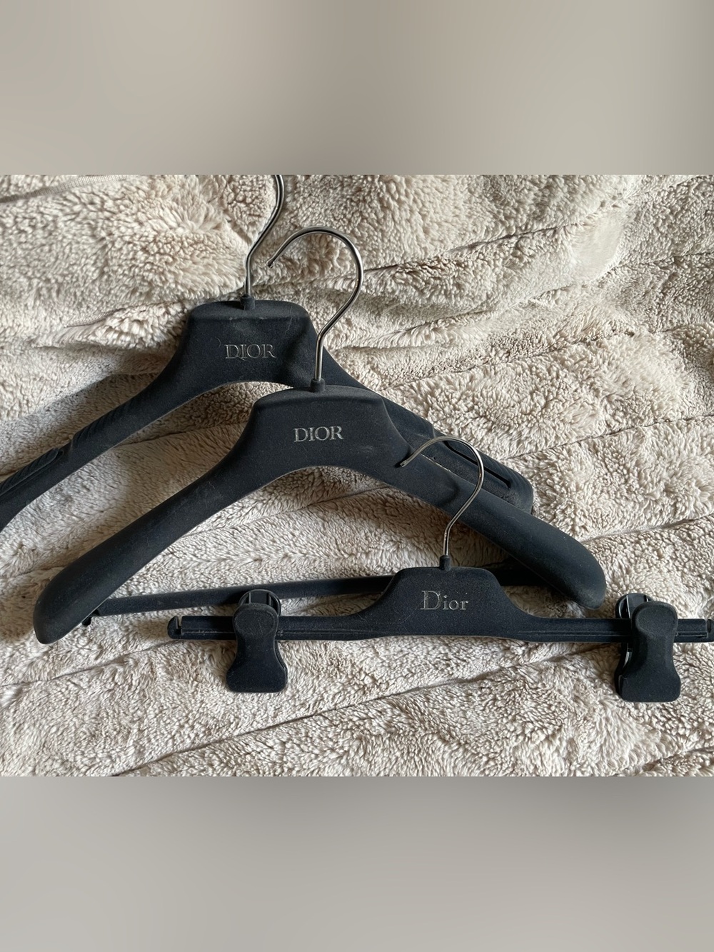 Dior Black Velvet Hangers with Silver Logo - Set of 3
